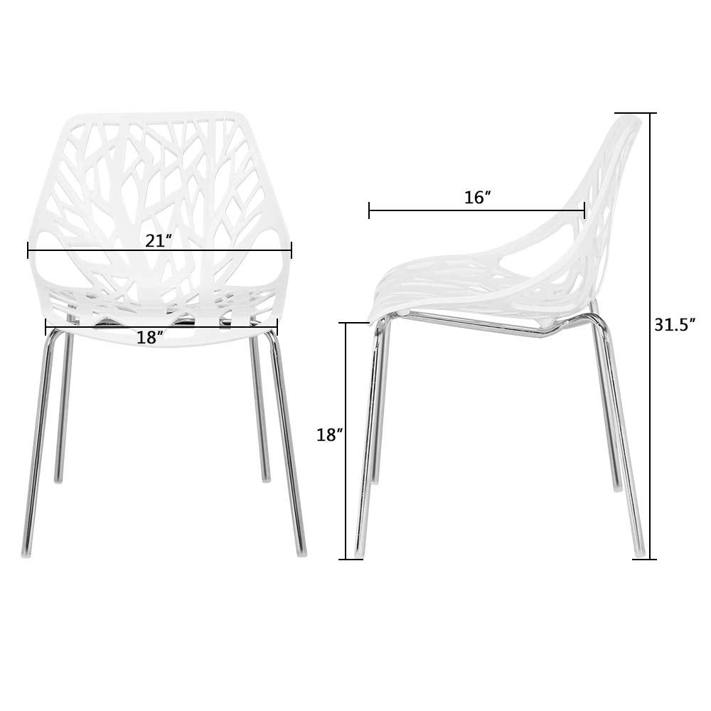 Modern Dining Chairs Set Plastic Saping Birch Chairs Stackable Chairs Set for Living Room/Kitchen/Office (6, White)