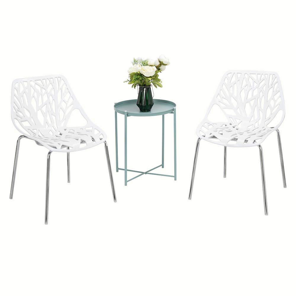 Modern Dining Chairs Set Plastic Saping Birch Chairs Stackable Chairs Set for Living Room/Kitchen/Office (6, White)