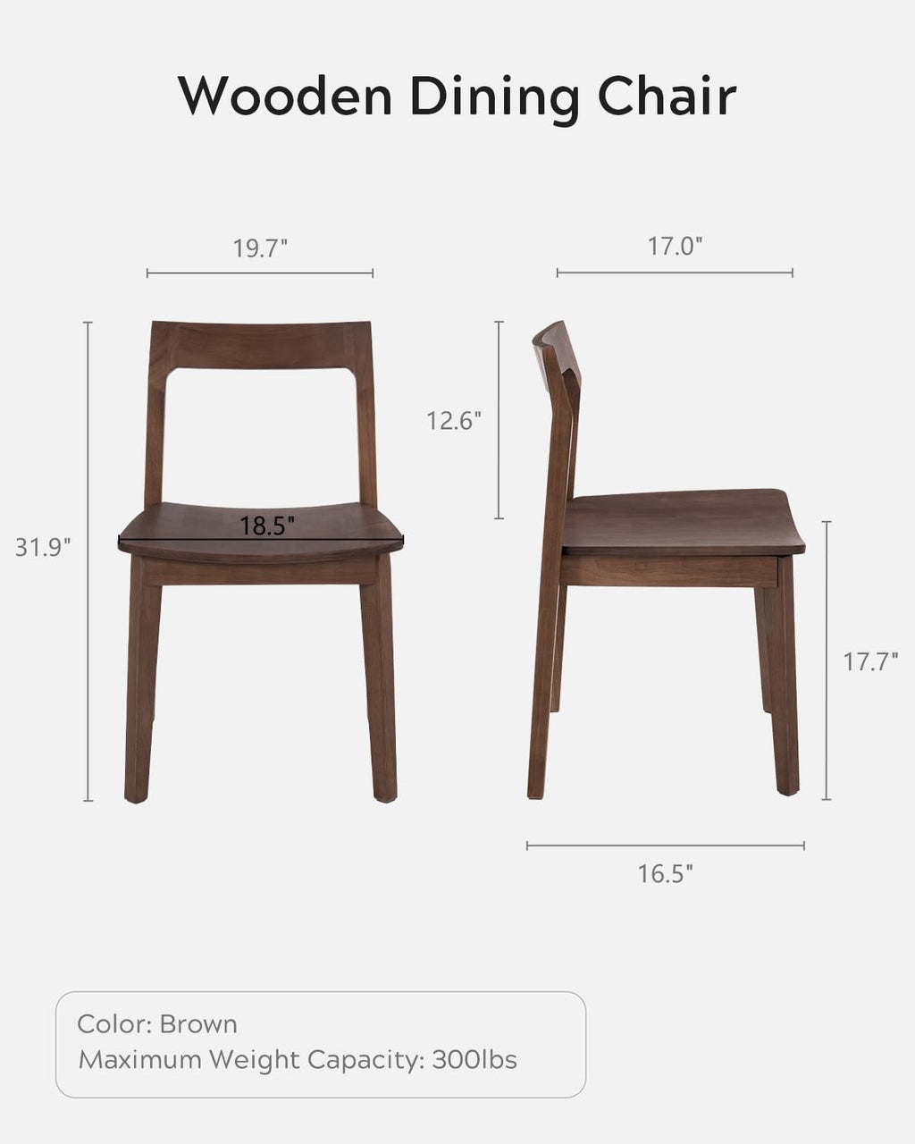 Wooden Dining Room Chairs Set of 2, Farmhouse Wood Kitchen Chair, Mid Century Modern Armless Dining Chair for Living Room, Brown