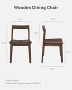 Wooden Dining Room Chairs Set of 2, Farmhouse Wood Kitchen Chair, Mid Century Modern Armless Dining Chair for Living Room, Brown