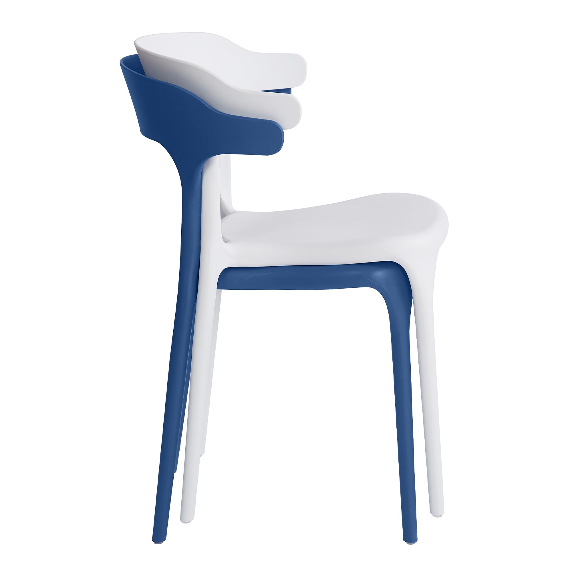 Modern Stackable Plastic Dining Chair Set of 4 Cloud White, No Assembly Needed Indoor Outdoor Patio Bistro Chairs for Cafe Restaurant Kitchen Home Use, Sturdy Weatherproof Armless Side Chairs