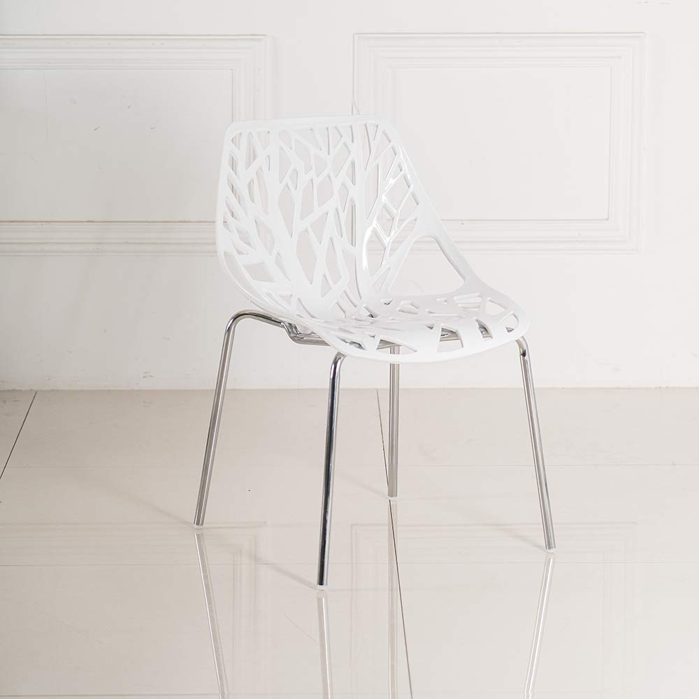 Modern Dining Chairs Set Plastic Saping Birch Chairs Stackable Chairs Set for Living Room/Kitchen/Office (6, White)