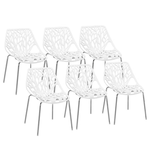 Modern Dining Chairs Set Plastic Saping Birch Chairs Stackable Chairs Set for Living Room/Kitchen/Office (6, White)