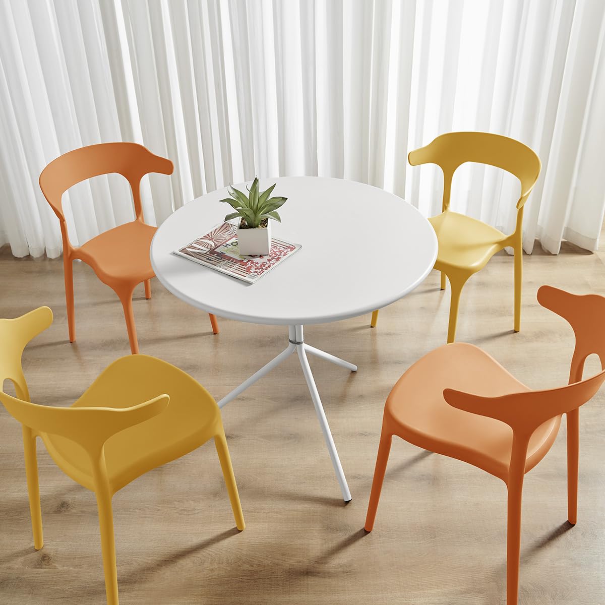 Modern Stackable Plastic Dining Chair Set of 4 Cloud White, No Assembly Needed Indoor Outdoor Patio Bistro Chairs for Cafe Restaurant Kitchen Home Use, Sturdy Weatherproof Armless Side Chairs