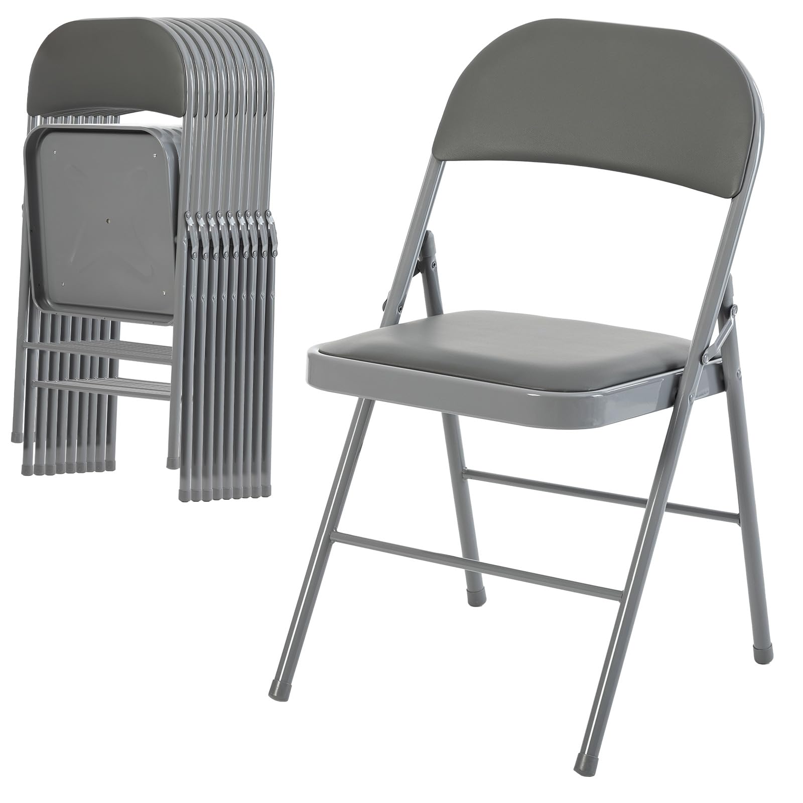 CASAVERN 4-Pack Folding Chairs with PU Leather Padded Seat and Back, Stackable Portable Dining Chairs for Home, Office, Conference, Wedding, Party, Patio & Garden