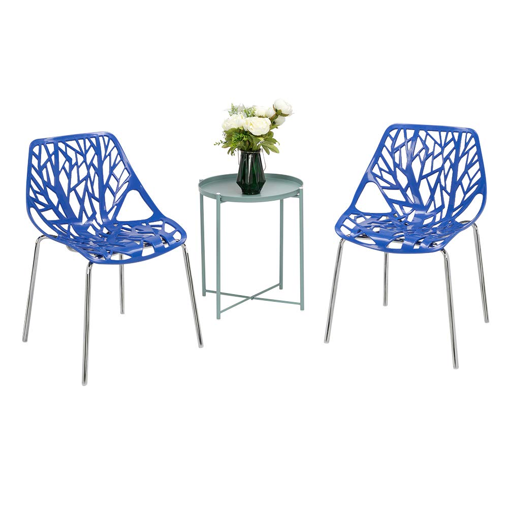 Modern Dining Chairs Set Plastic Saping Birch Chairs Stackable Chairs Set for Living Room/Kitchen/Office (6, White)