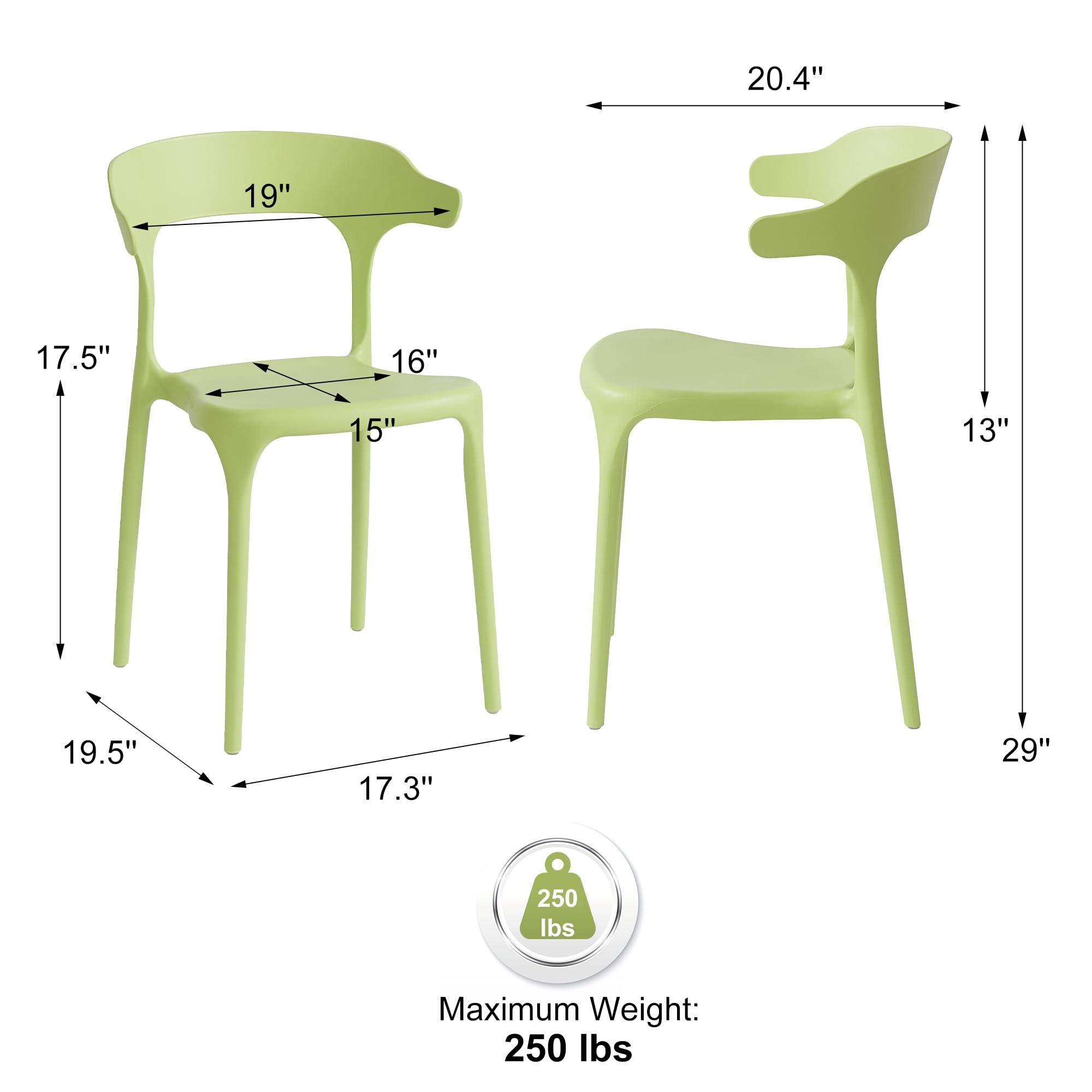 Modern Stackable Plastic Dining Chair Set of 4 Cloud White, No Assembly Needed Indoor Outdoor Patio Bistro Chairs for Cafe Restaurant Kitchen Home Use, Sturdy Weatherproof Armless Side Chairs