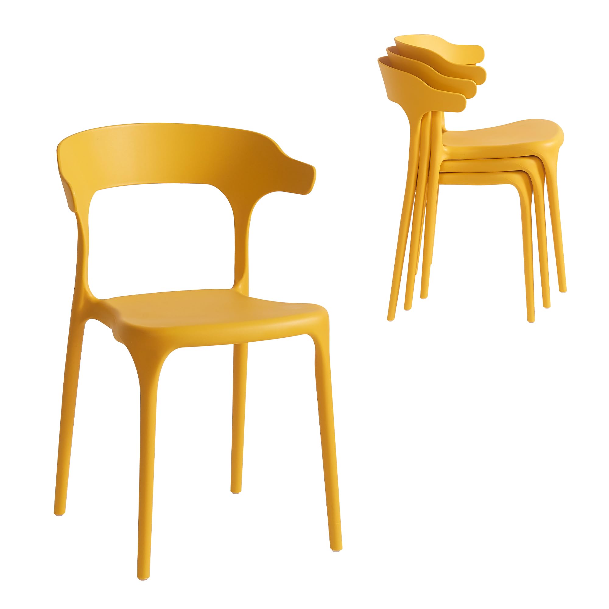 Modern Stackable Plastic Dining Chair Set of 4 Cloud White, No Assembly Needed Indoor Outdoor Patio Bistro Chairs for Cafe Restaurant Kitchen Home Use, Sturdy Weatherproof Armless Side Chairs