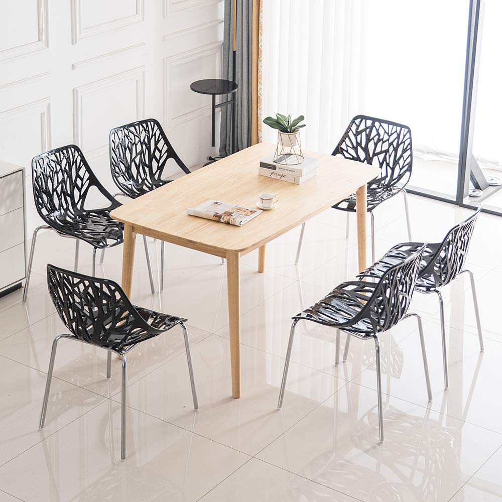 Modern Dining Chairs Set Plastic Saping Birch Chairs Stackable Chairs Set for Living Room/Kitchen/Office (6, White)