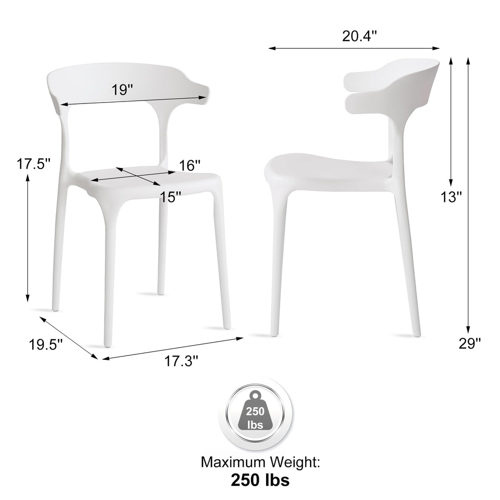 Modern Stackable Plastic Dining Chair Set of 4 Cloud White, No Assembly Needed Indoor Outdoor Patio Bistro Chairs for Cafe Restaurant Kitchen Home Use, Sturdy Weatherproof Armless Side Chairs