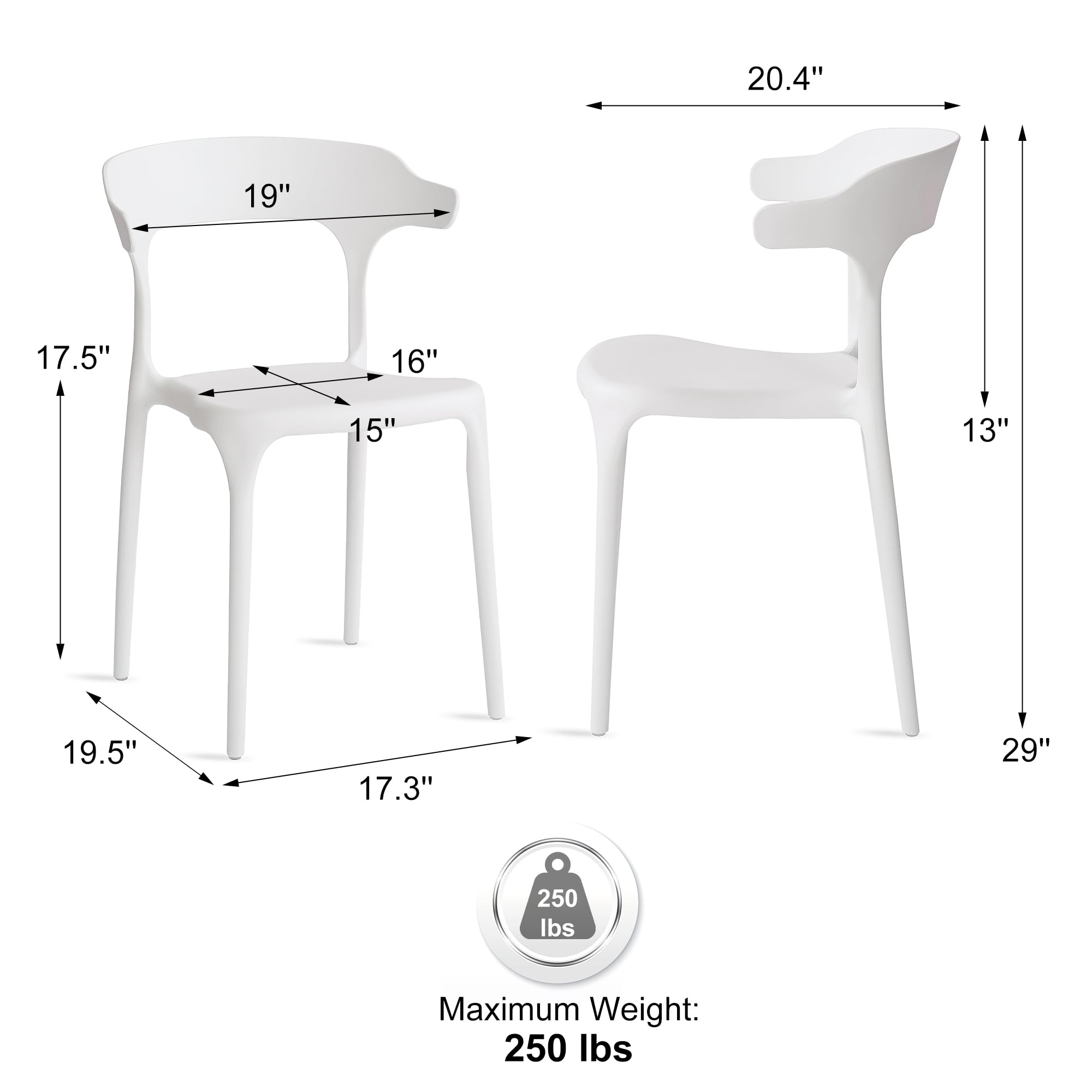 Modern Stackable Plastic Dining Chair Set of 4 Cloud White, No Assembly Needed Indoor Outdoor Patio Bistro Chairs for Cafe Restaurant Kitchen Home Use, Sturdy Weatherproof Armless Side Chairs