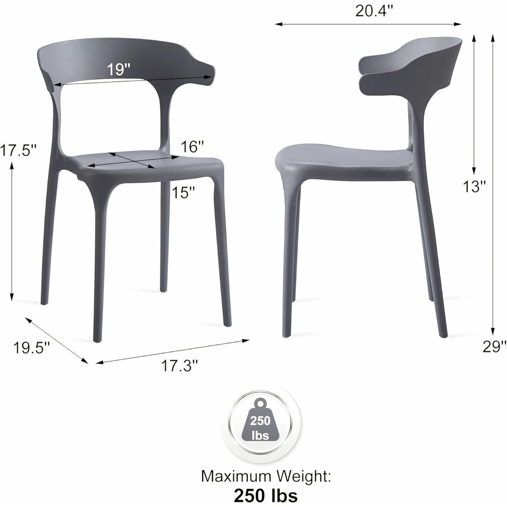 Modern Stackable Plastic Dining Chair Set of 4 Cloud White, No Assembly Needed Indoor Outdoor Patio Bistro Chairs for Cafe Restaurant Kitchen Home Use, Sturdy Weatherproof Armless Side Chairs
