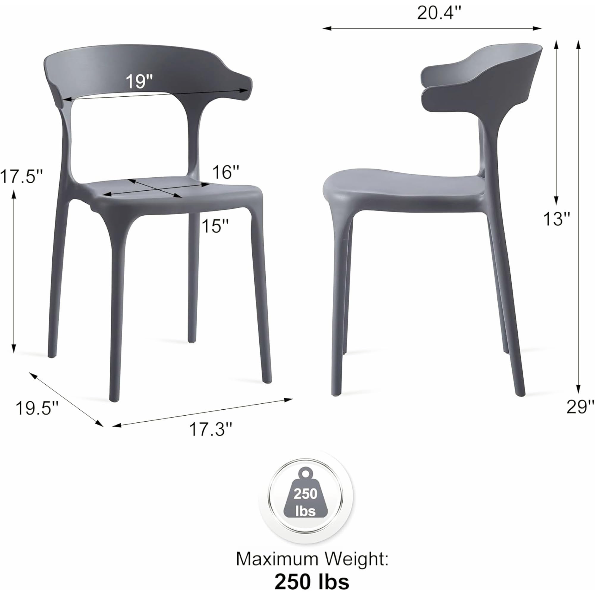 Modern Stackable Plastic Dining Chair Set of 4 Cloud White, No Assembly Needed Indoor Outdoor Patio Bistro Chairs for Cafe Restaurant Kitchen Home Use, Sturdy Weatherproof Armless Side Chairs