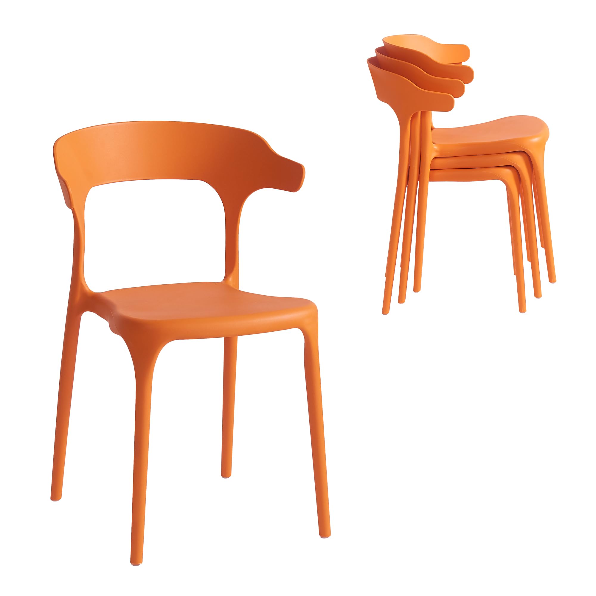 Modern Stackable Plastic Dining Chair Set of 4 Cloud White, No Assembly Needed Indoor Outdoor Patio Bistro Chairs for Cafe Restaurant Kitchen Home Use, Sturdy Weatherproof Armless Side Chairs
