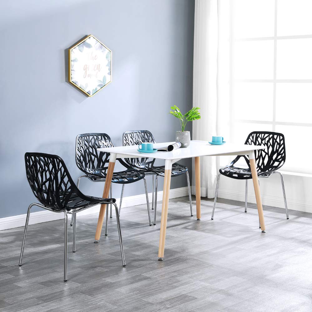 Modern Dining Chairs Set Plastic Saping Birch Chairs Stackable Chairs Set for Living Room/Kitchen/Office (6, White)