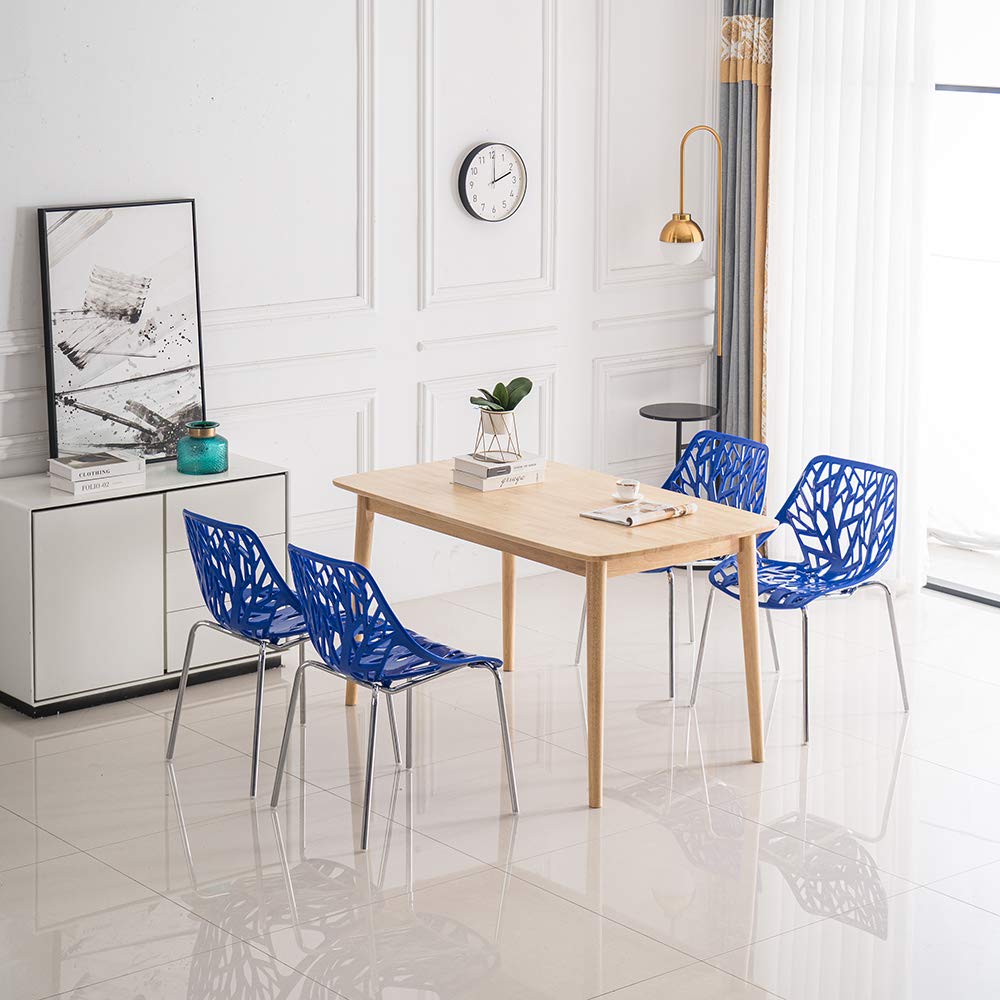 Modern Dining Chairs Set Plastic Saping Birch Chairs Stackable Chairs Set for Living Room/Kitchen/Office (6, White)