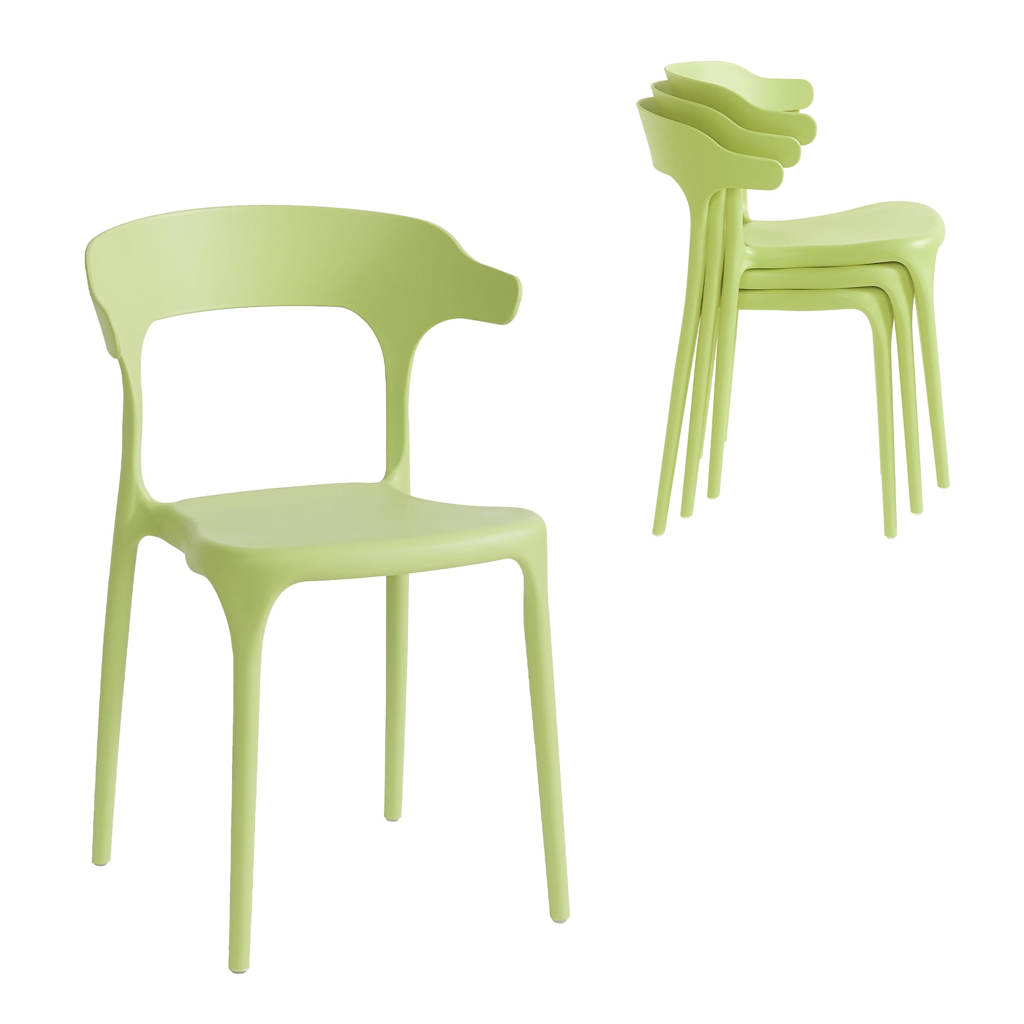 Modern Stackable Plastic Dining Chair Set of 4 Cloud White, No Assembly Needed Indoor Outdoor Patio Bistro Chairs for Cafe Restaurant Kitchen Home Use, Sturdy Weatherproof Armless Side Chairs
