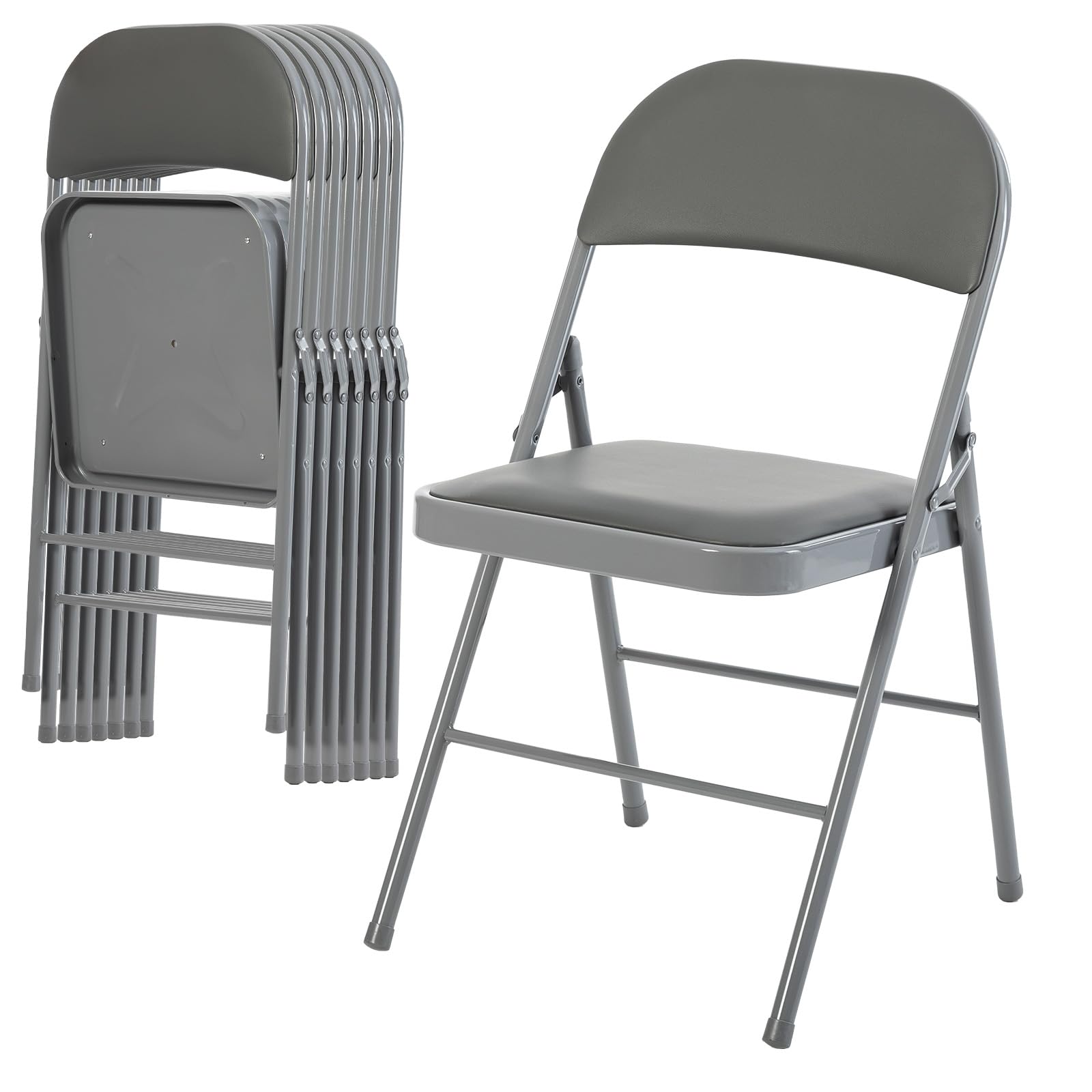 CASAVERN 4-Pack Folding Chairs with PU Leather Padded Seat and Back, Stackable Portable Dining Chairs for Home, Office, Conference, Wedding, Party, Patio & Garden