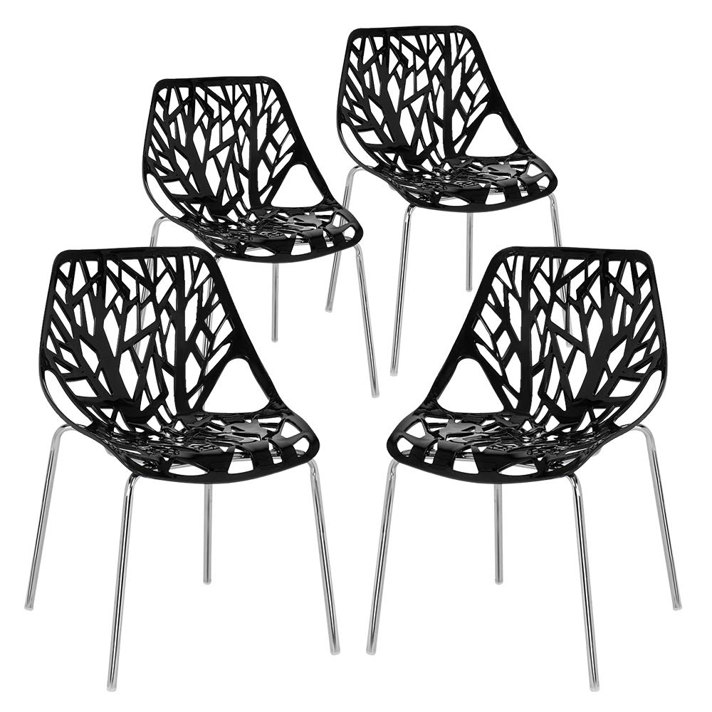 Modern Dining Chairs Set Plastic Saping Birch Chairs Stackable Chairs Set for Living Room/Kitchen/Office (6, White)