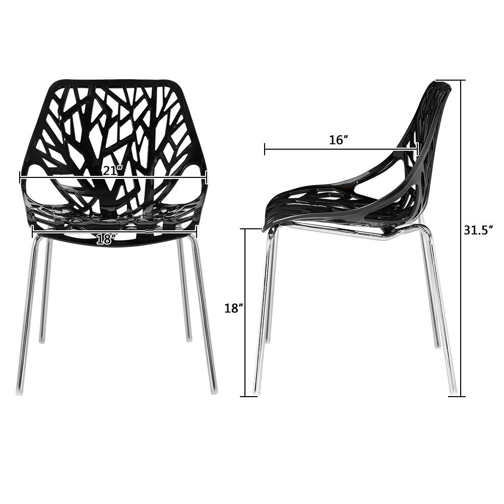Modern Dining Chairs Set Plastic Saping Birch Chairs Stackable Chairs Set for Living Room/Kitchen/Office (6, White)