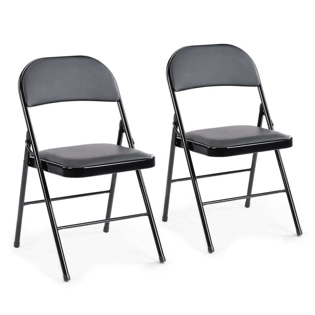 CASAVERN 4-Pack Folding Chairs with PU Leather Padded Seat and Back, Stackable Portable Dining Chairs for Home, Office, Conference, Wedding, Party, Patio & Garden