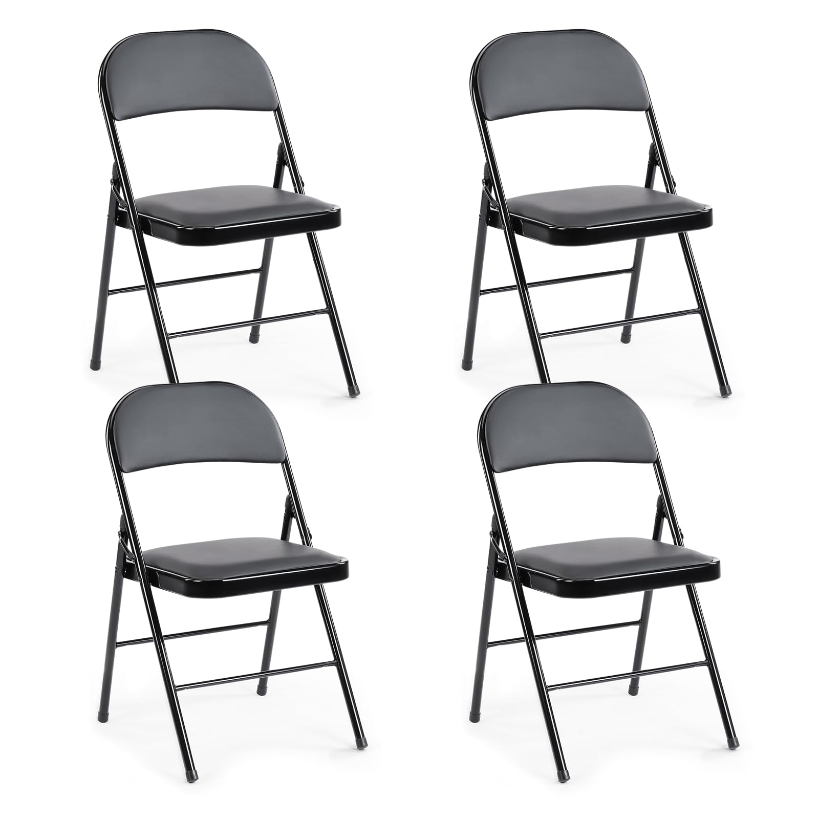 CASAVERN 4-Pack Folding Chairs with PU Leather Padded Seat and Back, Stackable Portable Dining Chairs for Home, Office, Conference, Wedding, Party, Patio & Garden