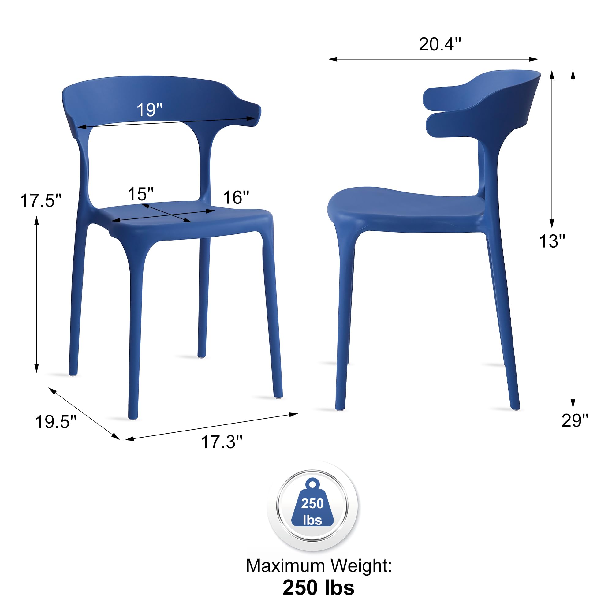 Modern Stackable Plastic Dining Chair Set of 4 Cloud White, No Assembly Needed Indoor Outdoor Patio Bistro Chairs for Cafe Restaurant Kitchen Home Use, Sturdy Weatherproof Armless Side Chairs