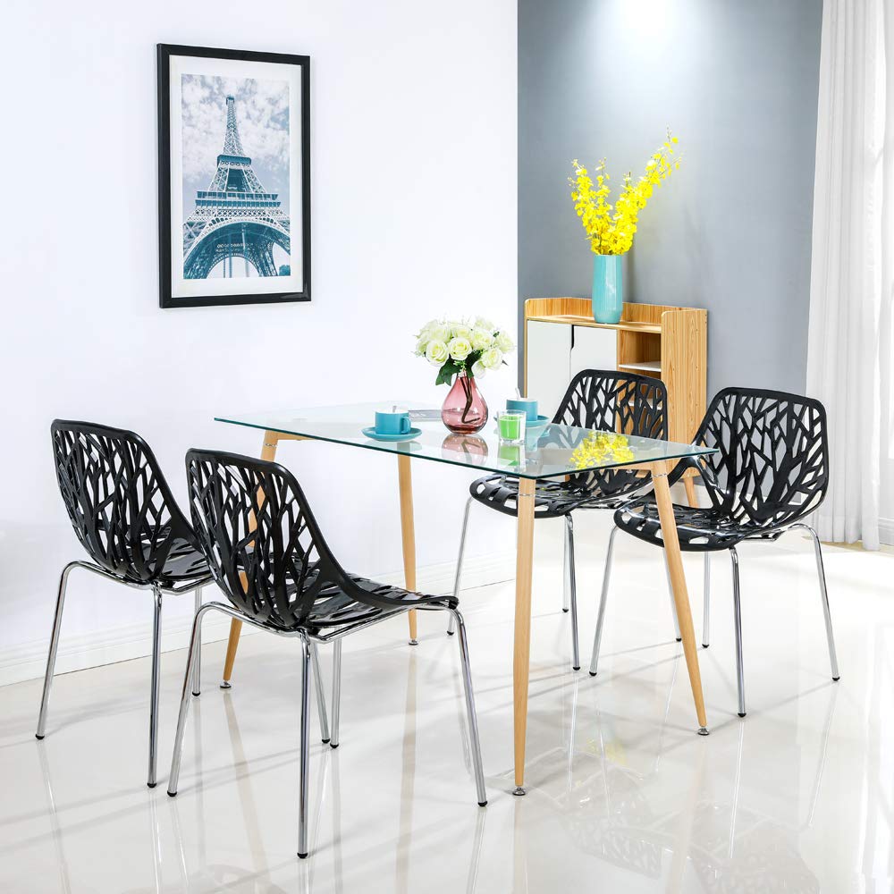 Modern Dining Chairs Set Plastic Saping Birch Chairs Stackable Chairs Set for Living Room/Kitchen/Office (6, White)