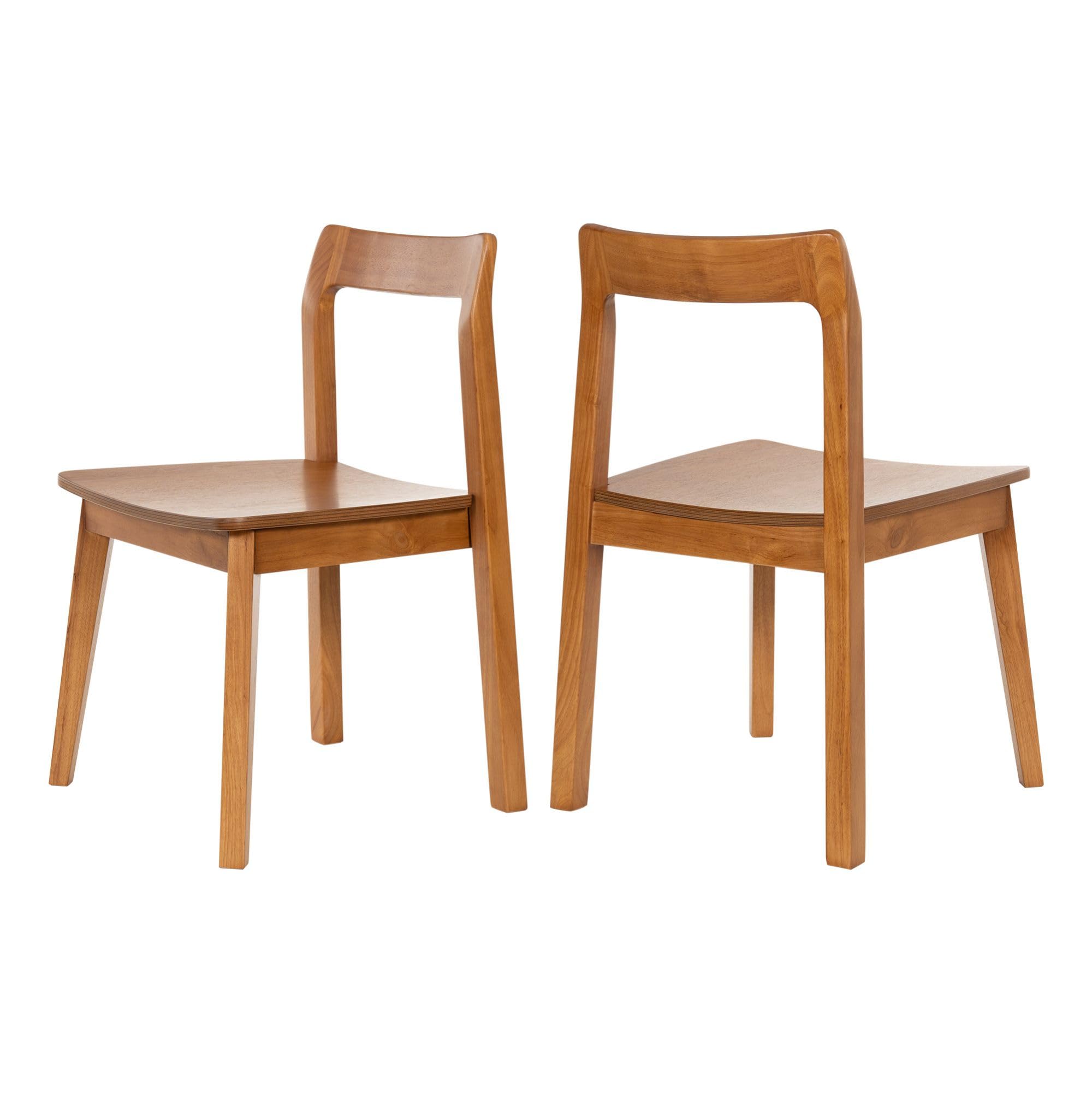 Wooden Dining Room Chairs Set of 2, Farmhouse Wood Kitchen Chair, Mid Century Modern Armless Dining Chair for Living Room, Brown