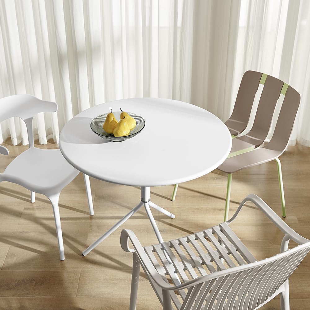 Modern Stackable Plastic Dining Chair Set of 4 Cloud White, No Assembly Needed Indoor Outdoor Patio Bistro Chairs for Cafe Restaurant Kitchen Home Use, Sturdy Weatherproof Armless Side Chairs