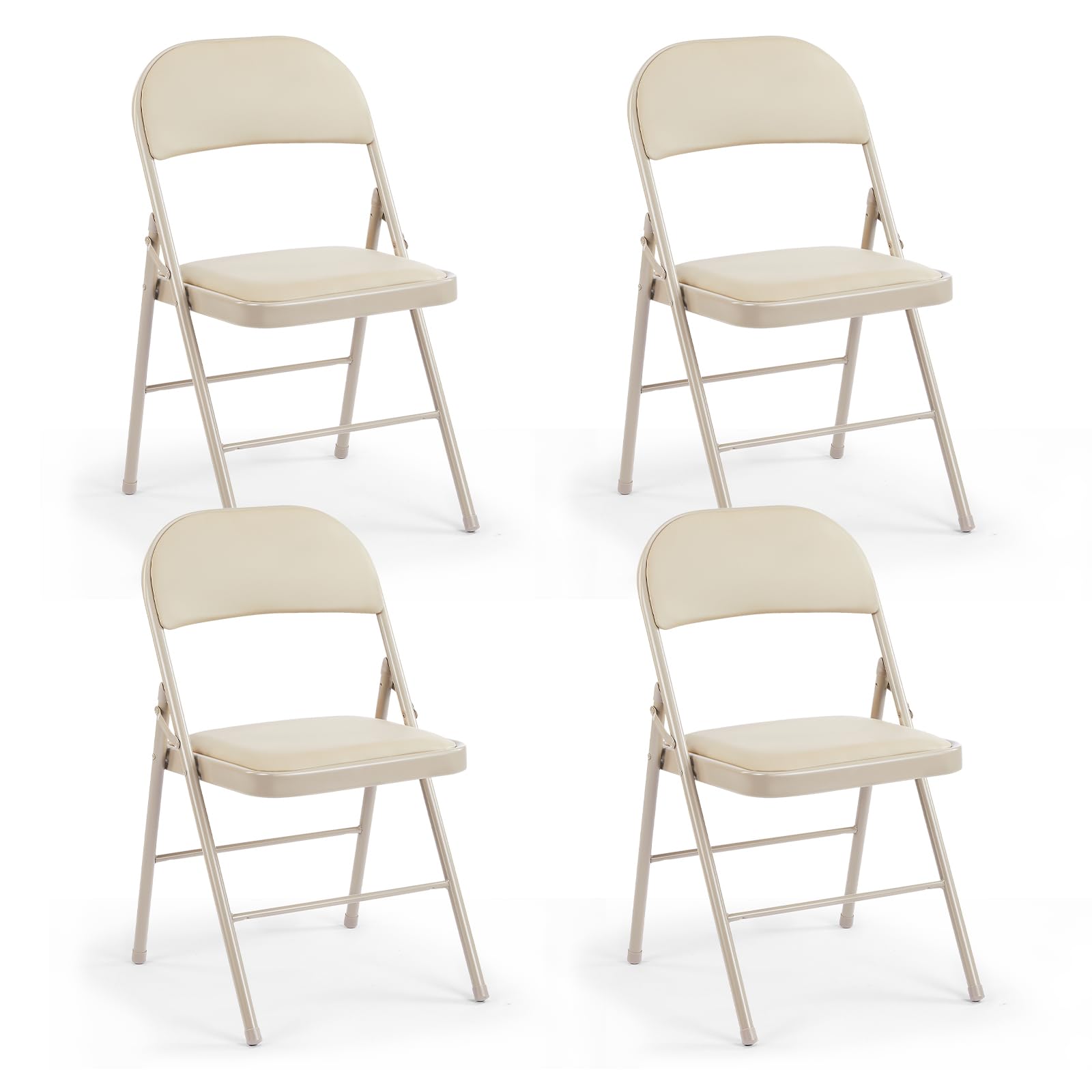 CASAVERN 4-Pack Folding Chairs with PU Leather Padded Seat and Back, Stackable Portable Dining Chairs for Home, Office, Conference, Wedding, Party, Patio & Garden