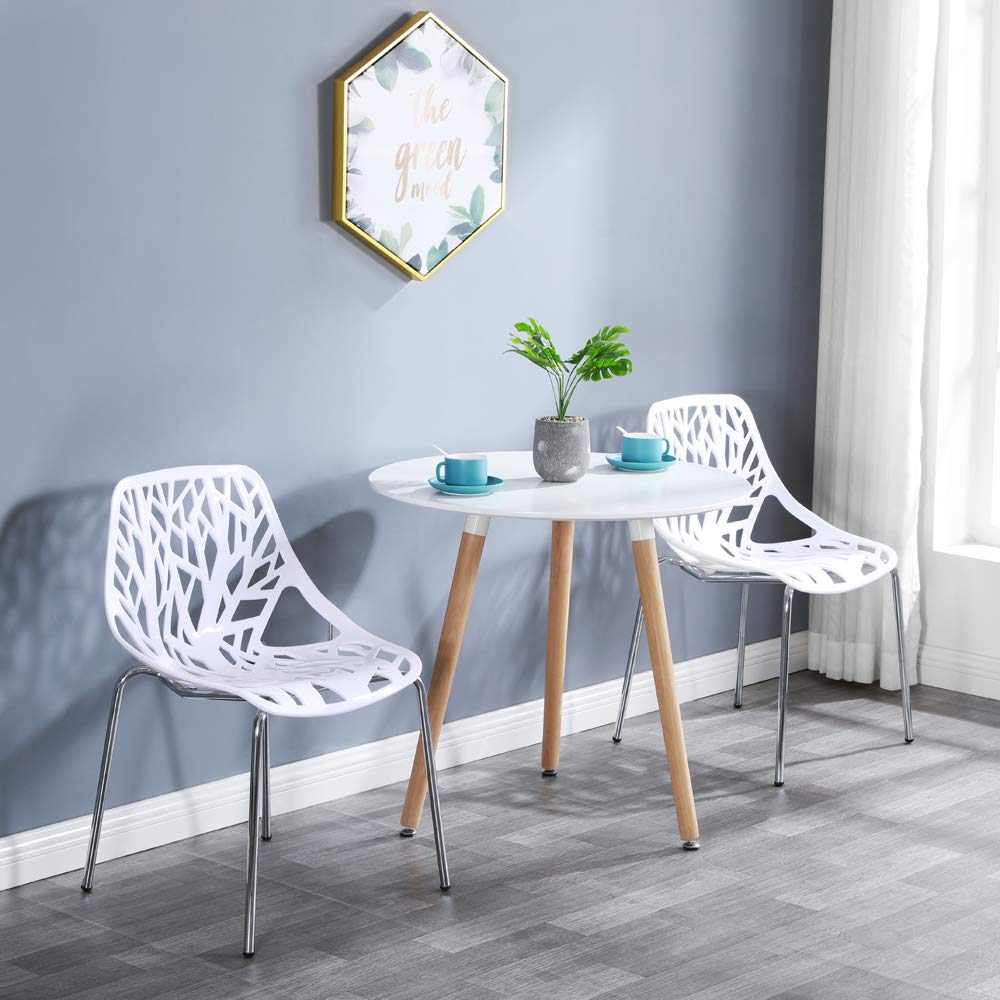 Modern Dining Chairs Set Plastic Saping Birch Chairs Stackable Chairs Set for Living Room/Kitchen/Office (6, White)