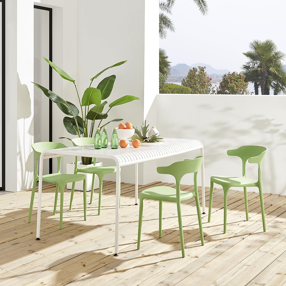 Modern Stackable Plastic Dining Chair Set of 4 Cloud White, No Assembly Needed Indoor Outdoor Patio Bistro Chairs for Cafe Restaurant Kitchen Home Use, Sturdy Weatherproof Armless Side Chairs