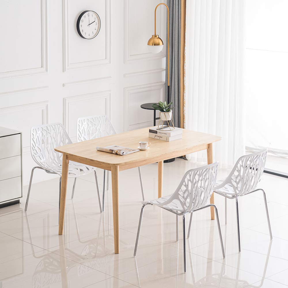 Modern Dining Chairs Set Plastic Saping Birch Chairs Stackable Chairs Set for Living Room/Kitchen/Office (6, White)
