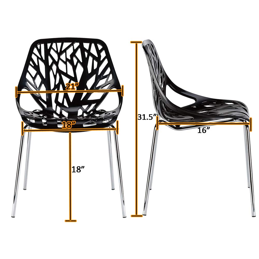 Modern Dining Chairs Set Plastic Saping Birch Chairs Stackable Chairs Set for Living Room/Kitchen/Office (6, White)