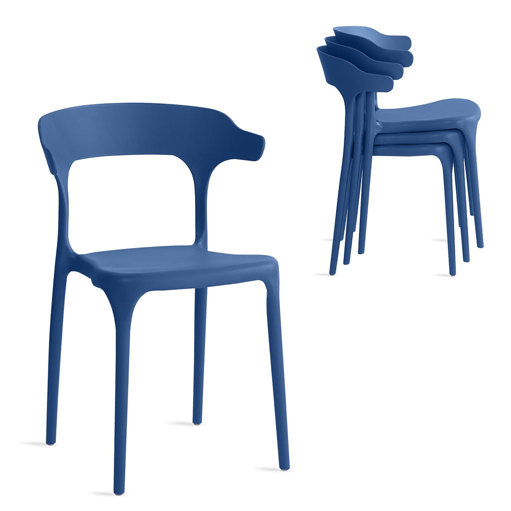 Modern Stackable Plastic Dining Chair Set of 4 Cloud White, No Assembly Needed Indoor Outdoor Patio Bistro Chairs for Cafe Restaurant Kitchen Home Use, Sturdy Weatherproof Armless Side Chairs