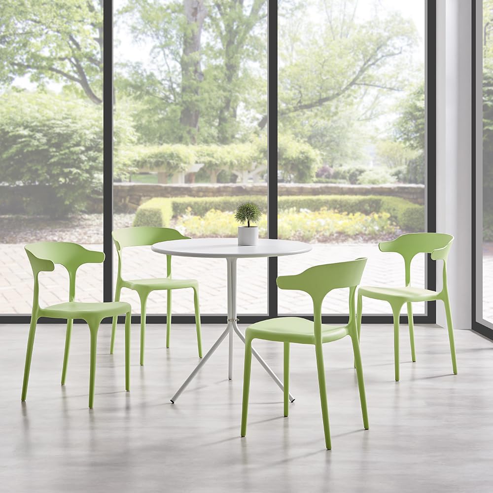 Modern Stackable Plastic Dining Chair Set of 4 Cloud White, No Assembly Needed Indoor Outdoor Patio Bistro Chairs for Cafe Restaurant Kitchen Home Use, Sturdy Weatherproof Armless Side Chairs