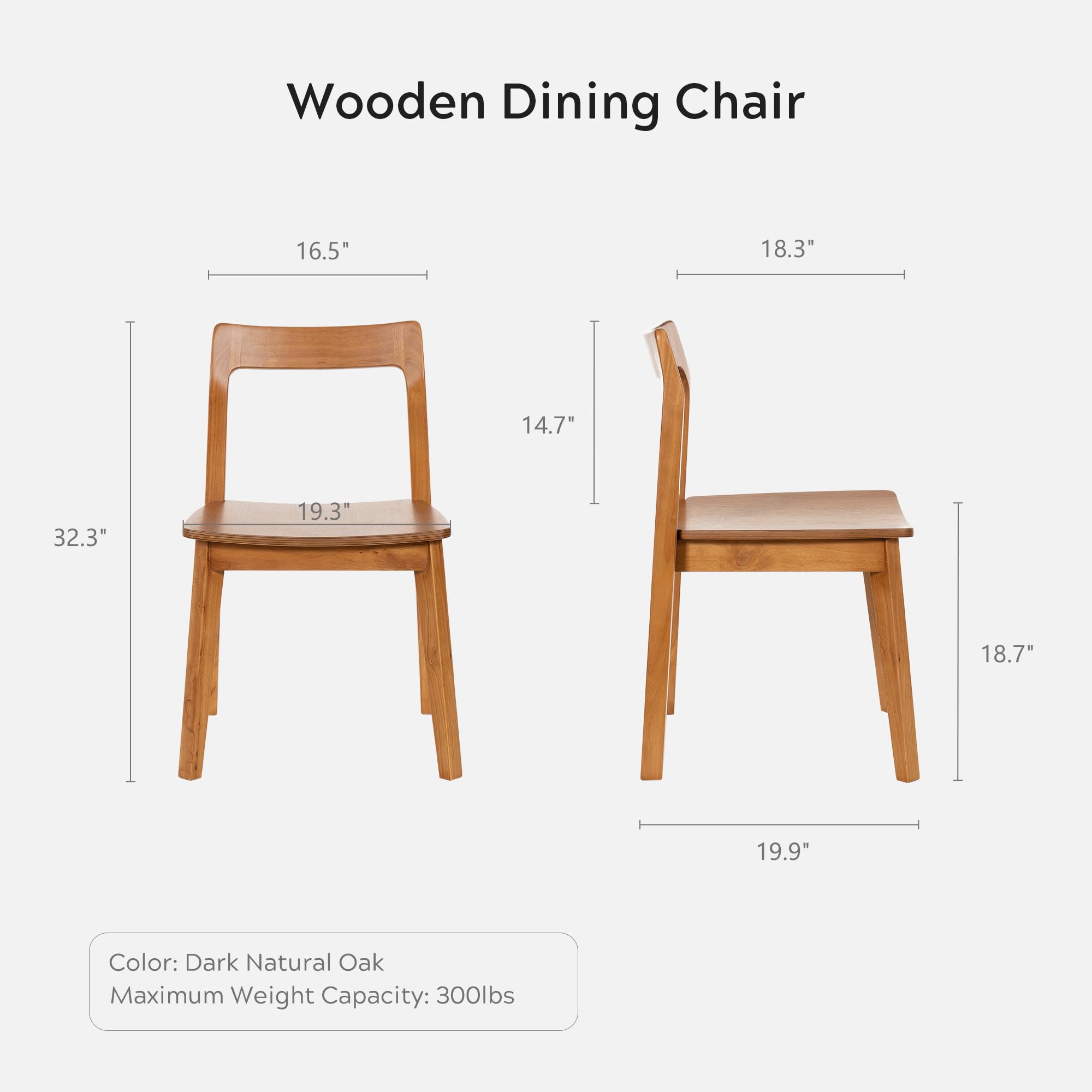 Wooden Dining Room Chairs Set of 2, Farmhouse Wood Kitchen Chair, Mid Century Modern Armless Dining Chair for Living Room, Brown