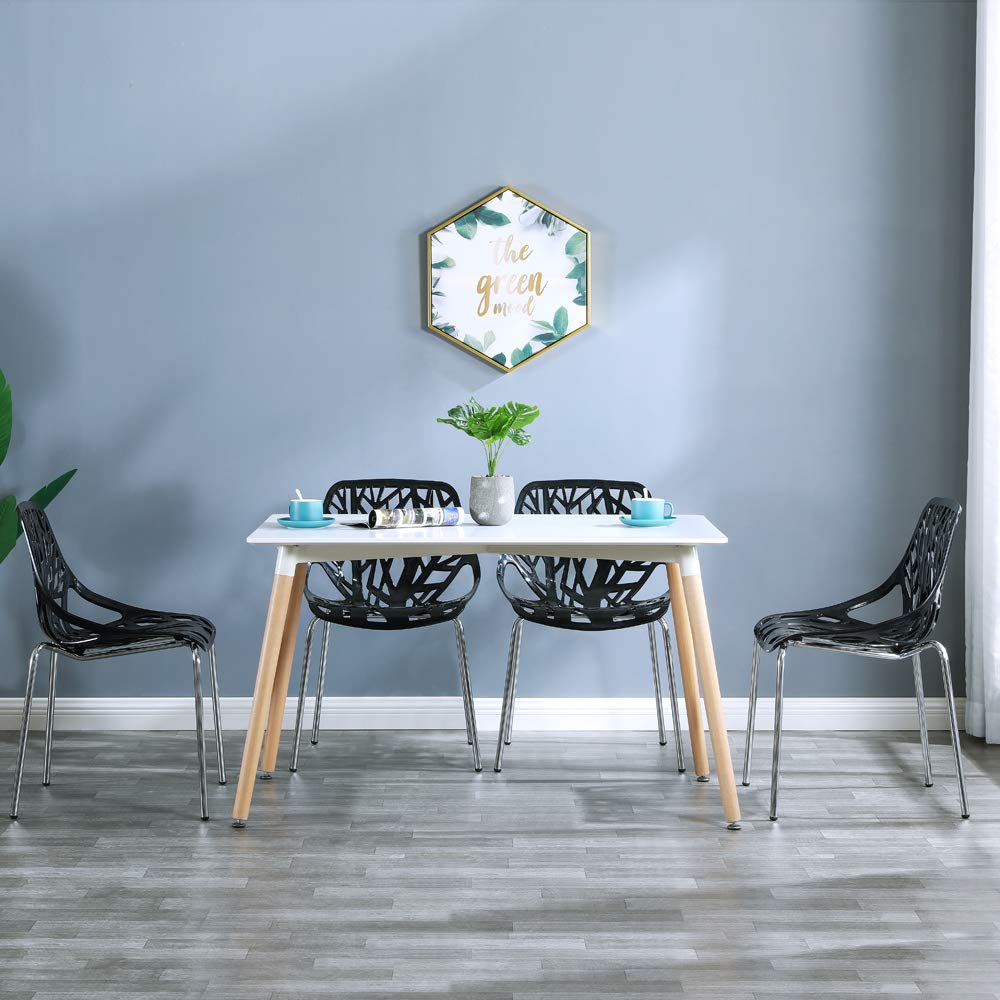Modern Dining Chairs Set Plastic Saping Birch Chairs Stackable Chairs Set for Living Room/Kitchen/Office (6, White)