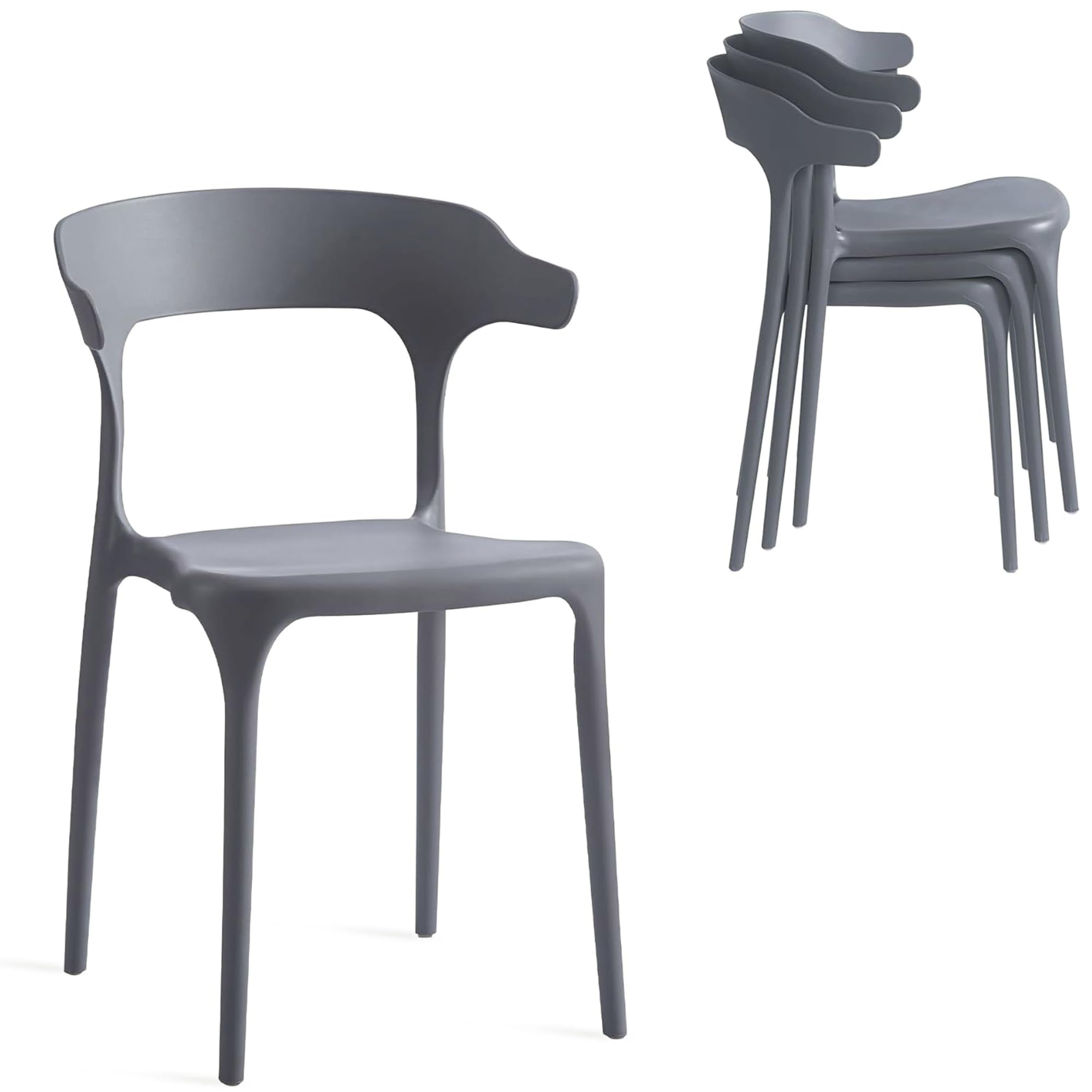 Modern Stackable Plastic Dining Chair Set of 4 Cloud White, No Assembly Needed Indoor Outdoor Patio Bistro Chairs for Cafe Restaurant Kitchen Home Use, Sturdy Weatherproof Armless Side Chairs