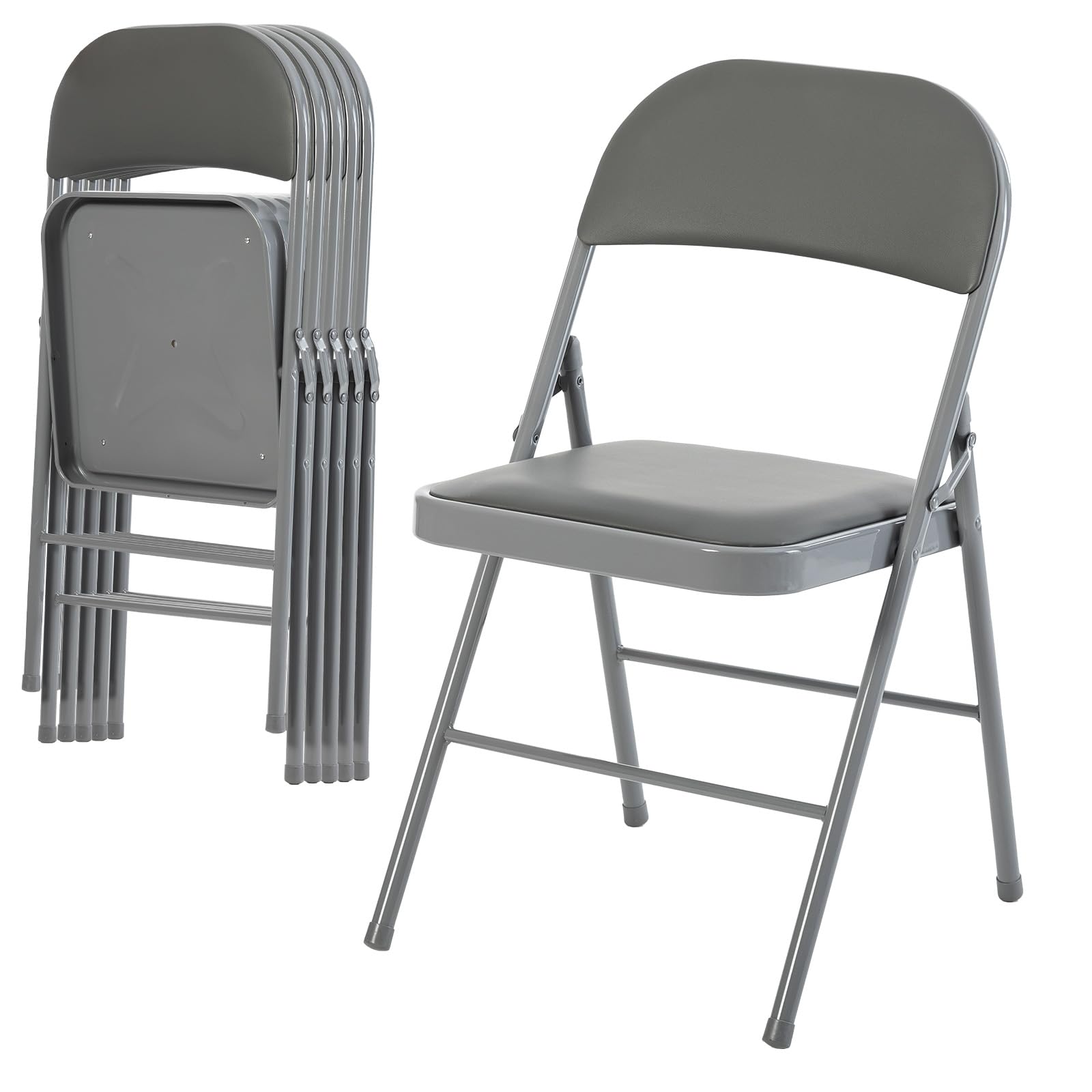 CASAVERN 4-Pack Folding Chairs with PU Leather Padded Seat and Back, Stackable Portable Dining Chairs for Home, Office, Conference, Wedding, Party, Patio & Garden