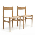 Armless Ash Wood Dining Chairs Set of 2, Fully Assembled Handwoven Seat Mid-Century Modern Side Chairs, 300 LBS Weight Capacity Curved Backrest with Felt Floor Pads for Kitchen Dining Living Room
