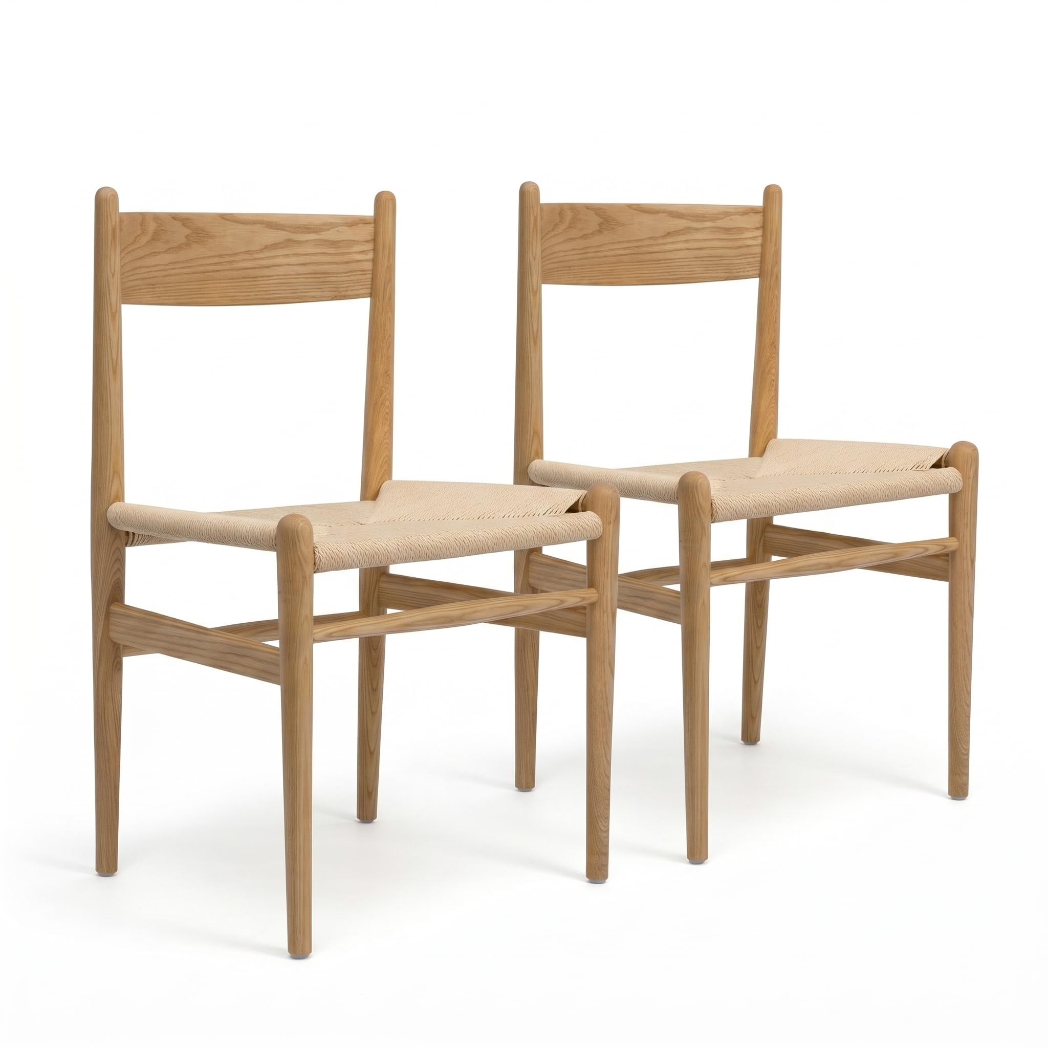 Armless Ash Wood Dining Chairs Set of 2, Fully Assembled Handwoven Seat Mid-Century Modern Side Chairs, 300 LBS Weight Capacity Curved Backrest with Felt Floor Pads for Kitchen Dining Living Room