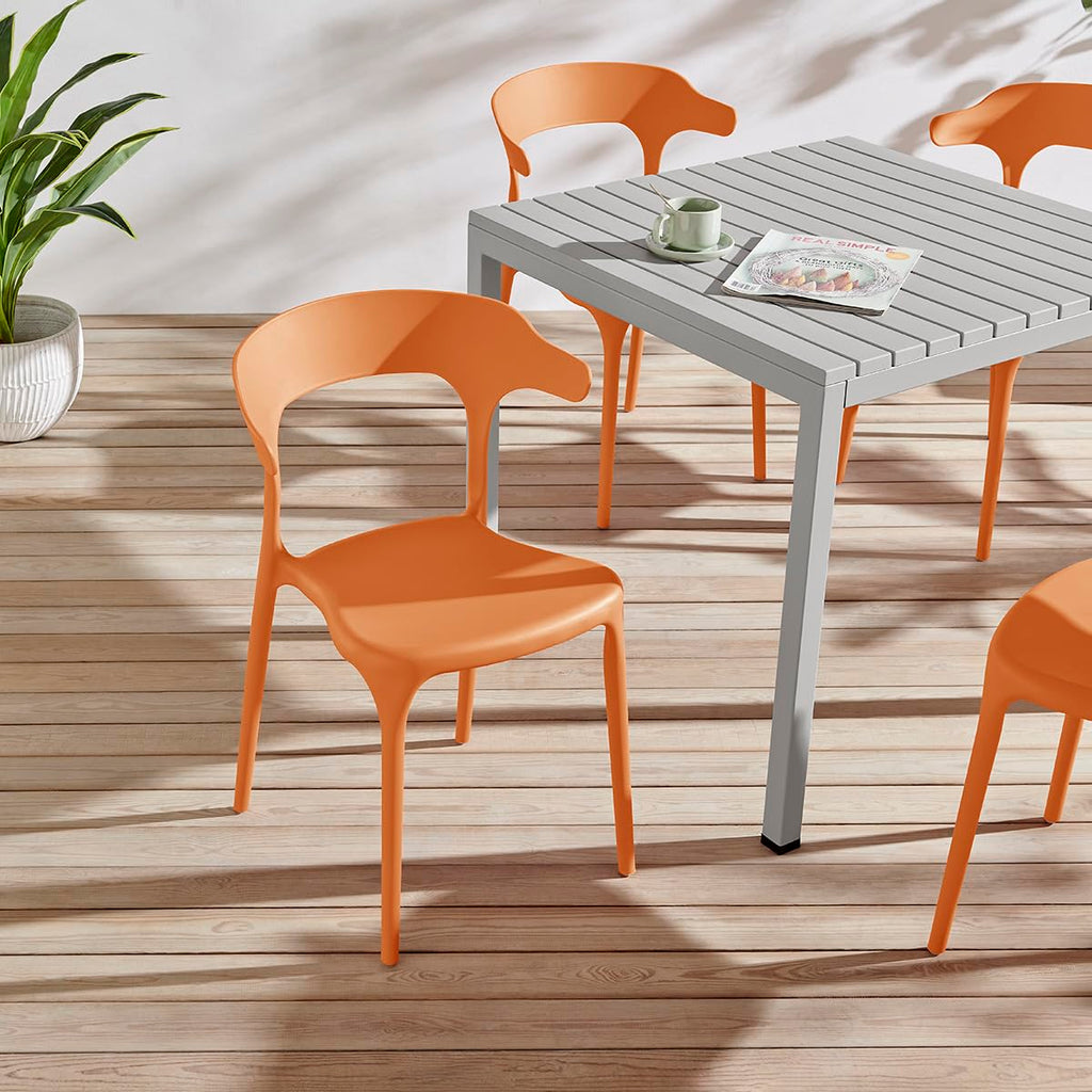 Modern Stackable Plastic Dining Chair Set of 4 Cloud White, No Assembly Needed Indoor Outdoor Patio Bistro Chairs for Cafe Restaurant Kitchen Home Use, Sturdy Weatherproof Armless Side Chairs