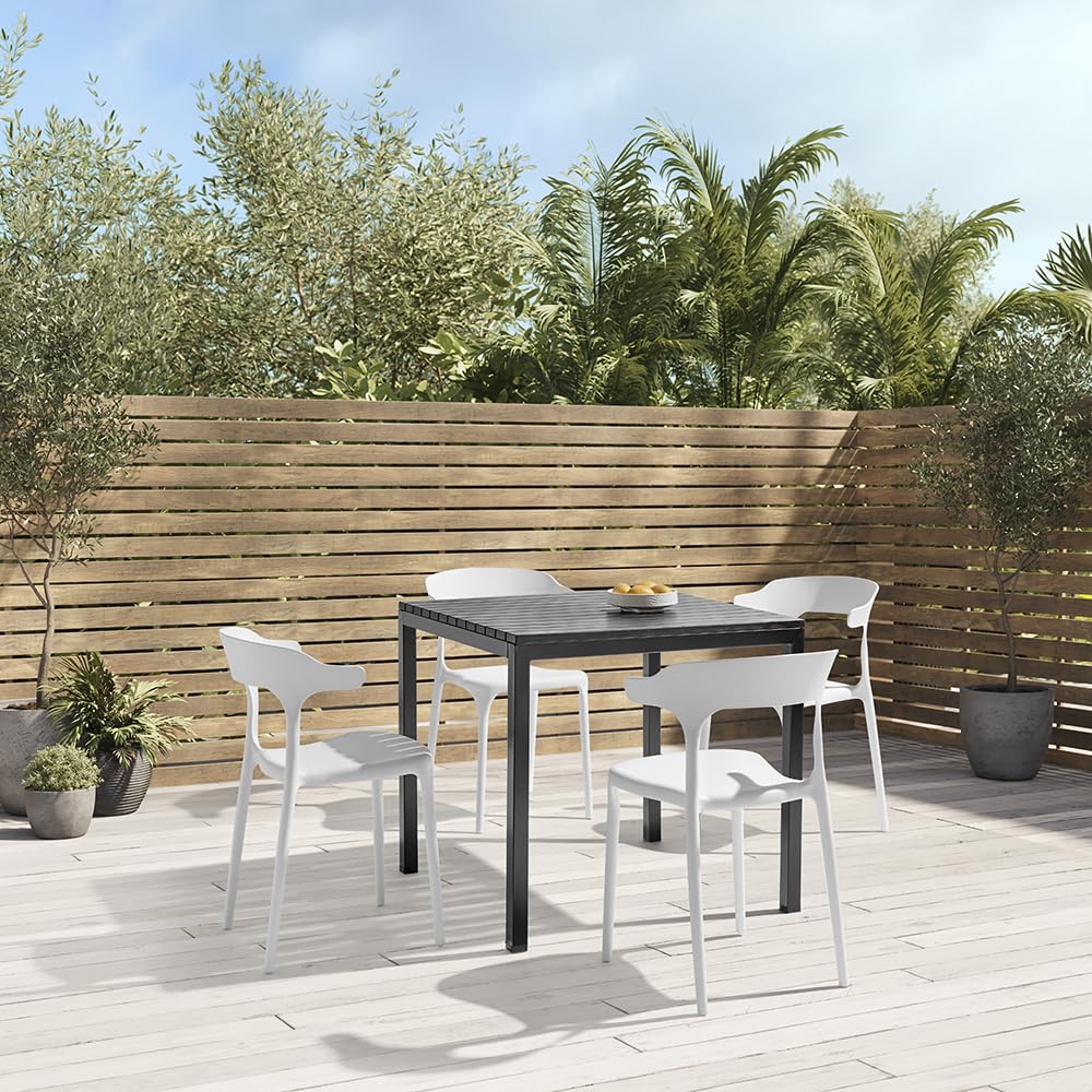 Modern Stackable Plastic Dining Chair Set of 4 Cloud White, No Assembly Needed Indoor Outdoor Patio Bistro Chairs for Cafe Restaurant Kitchen Home Use, Sturdy Weatherproof Armless Side Chairs