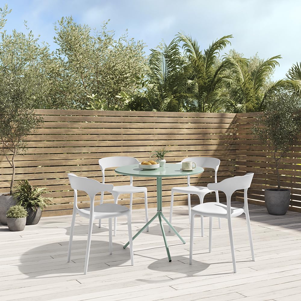 Modern Stackable Plastic Dining Chair Set of 4 Cloud White, No Assembly Needed Indoor Outdoor Patio Bistro Chairs for Cafe Restaurant Kitchen Home Use, Sturdy Weatherproof Armless Side Chairs