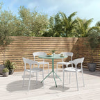 Modern Stackable Plastic Dining Chair Set of 4 Cloud White, No Assembly Needed Indoor Outdoor Patio Bistro Chairs for Cafe Restaurant Kitchen Home Use, Sturdy Weatherproof Armless Side Chairs