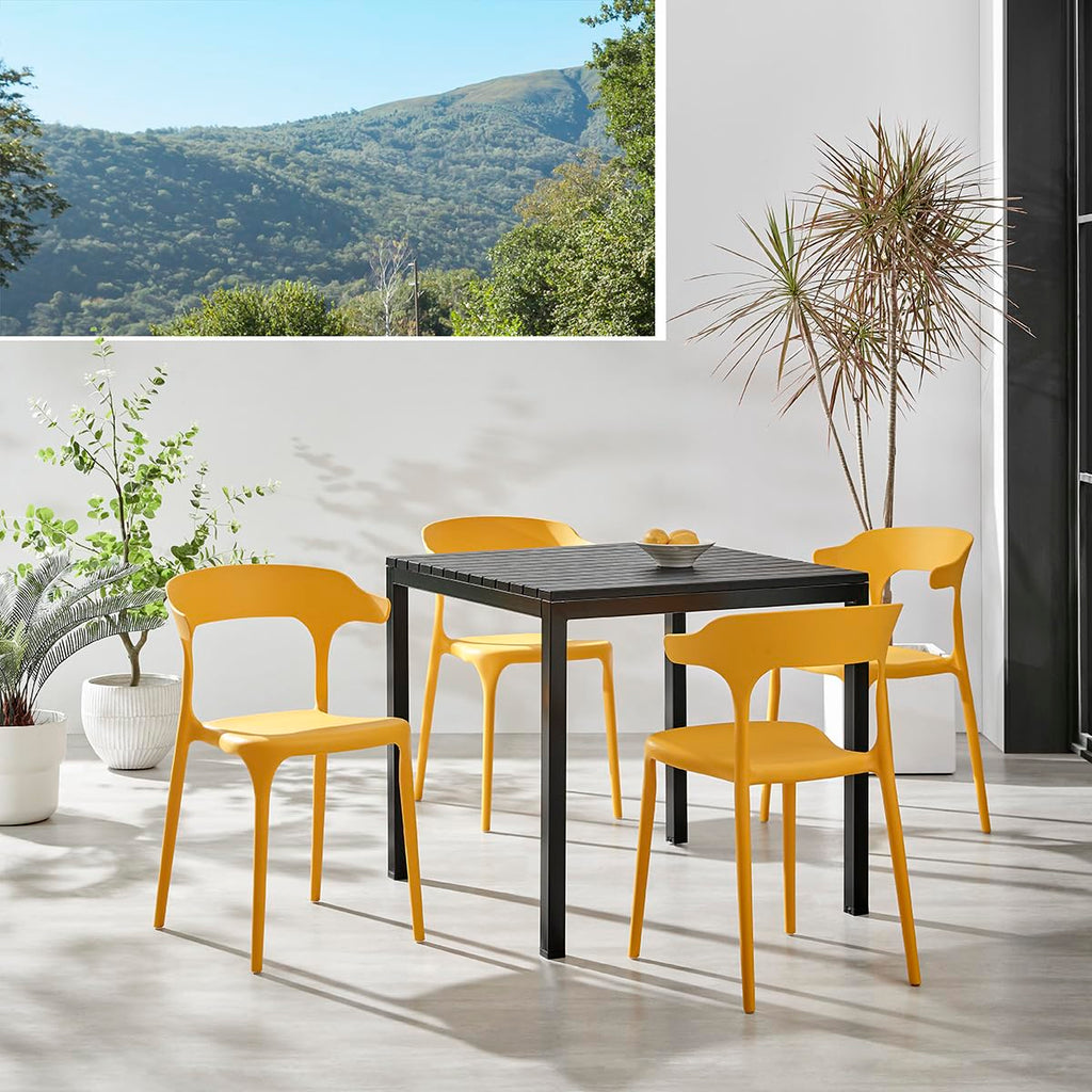 Modern Stackable Plastic Dining Chair Set of 4 Cloud White, No Assembly Needed Indoor Outdoor Patio Bistro Chairs for Cafe Restaurant Kitchen Home Use, Sturdy Weatherproof Armless Side Chairs