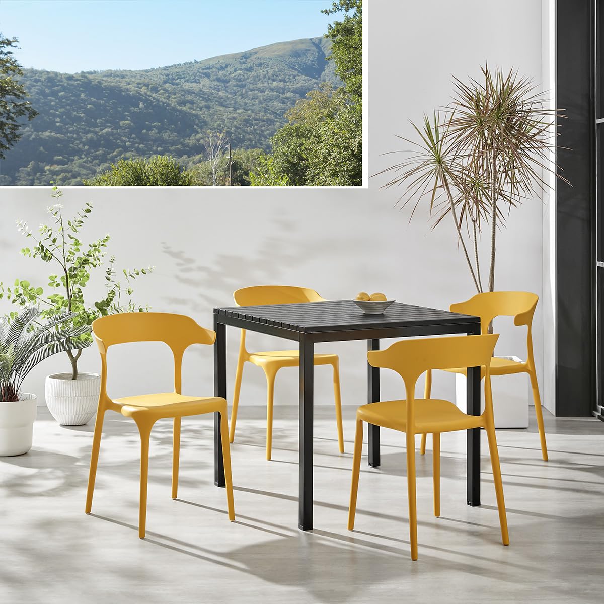 Modern Stackable Plastic Dining Chair Set of 4 Cloud White, No Assembly Needed Indoor Outdoor Patio Bistro Chairs for Cafe Restaurant Kitchen Home Use, Sturdy Weatherproof Armless Side Chairs