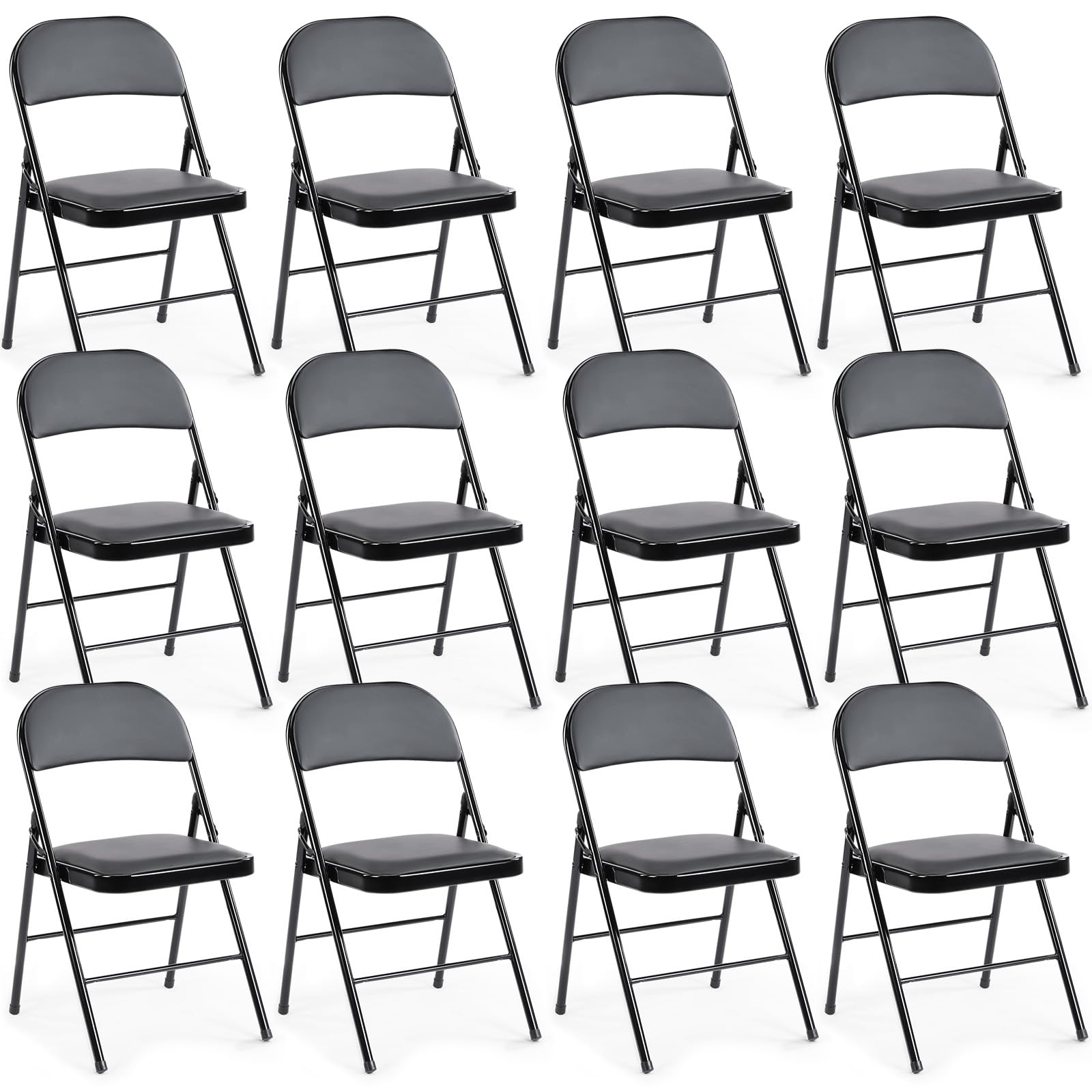 CASAVERN 4-Pack Folding Chairs with PU Leather Padded Seat and Back, Stackable Portable Dining Chairs for Home, Office, Conference, Wedding, Party, Patio & Garden